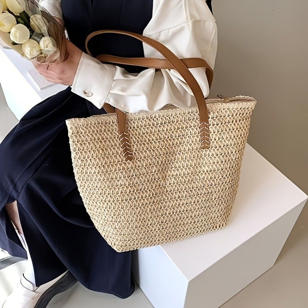 Tote Bag Beach - Bolso de mano de rafia tejida