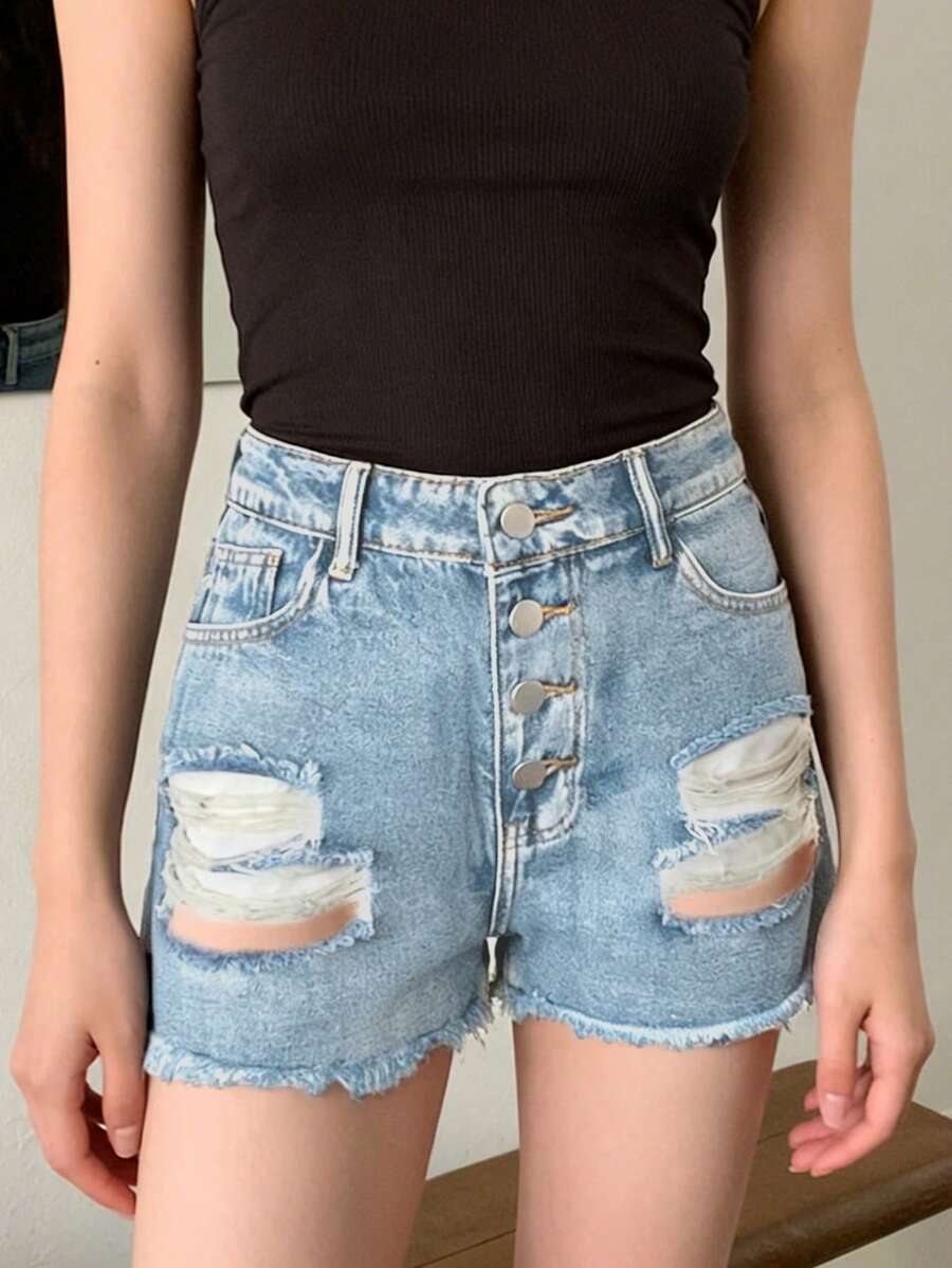 Shorts Denim Frayed - Shorts de mezclilla desgastados de tiro