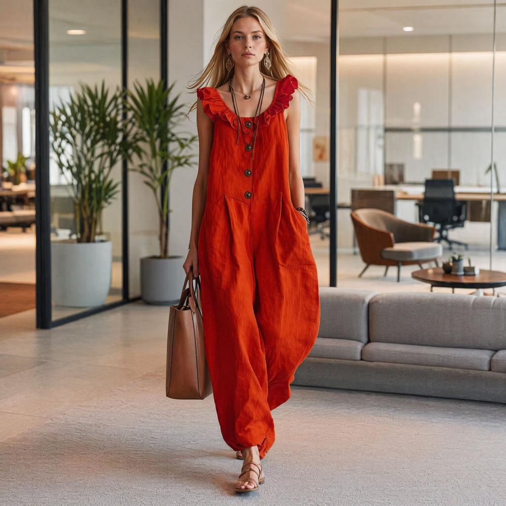 Jumpsuit Linen Relaxed - Mono para mujer, transpirable, de ajuste