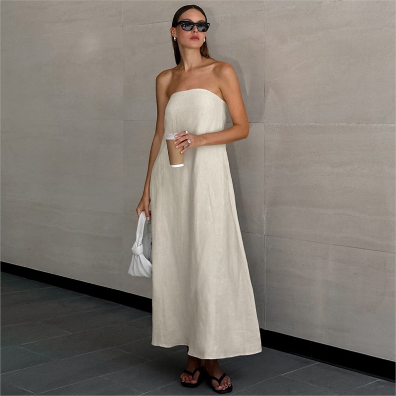 Linen Dress Wrap - Vestido largo de lino y algodón