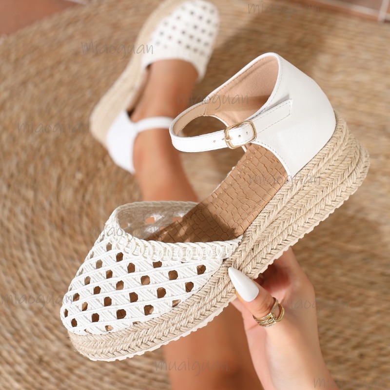 Wedge Espadrille Women - Sandalias de cuña de esparto tejidas