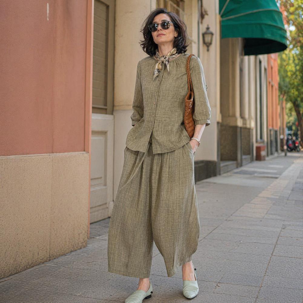 Linen Pant Wide - Conjunto Casual de Dos Piezas para