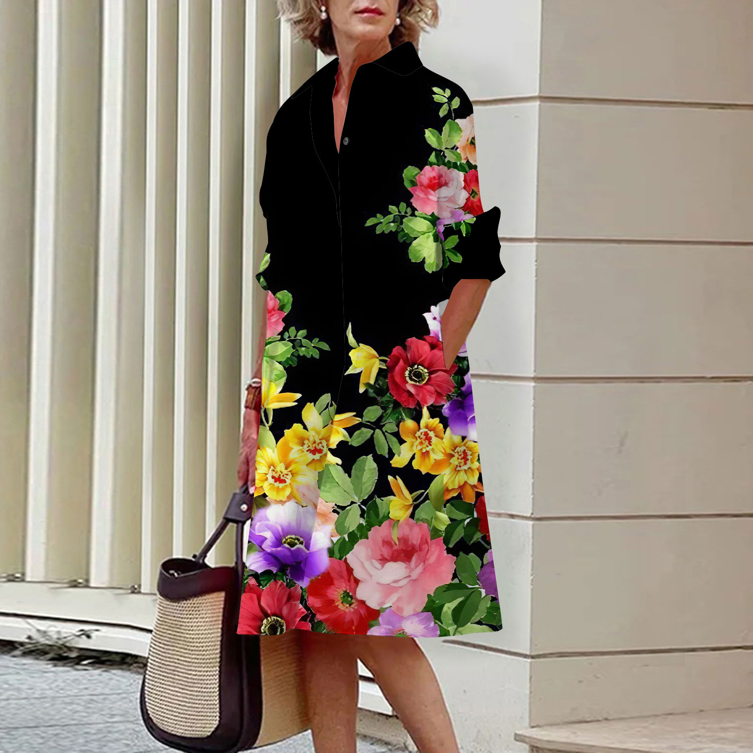 Midi Skirt Floral - Vestido camisero con estampado Floral para