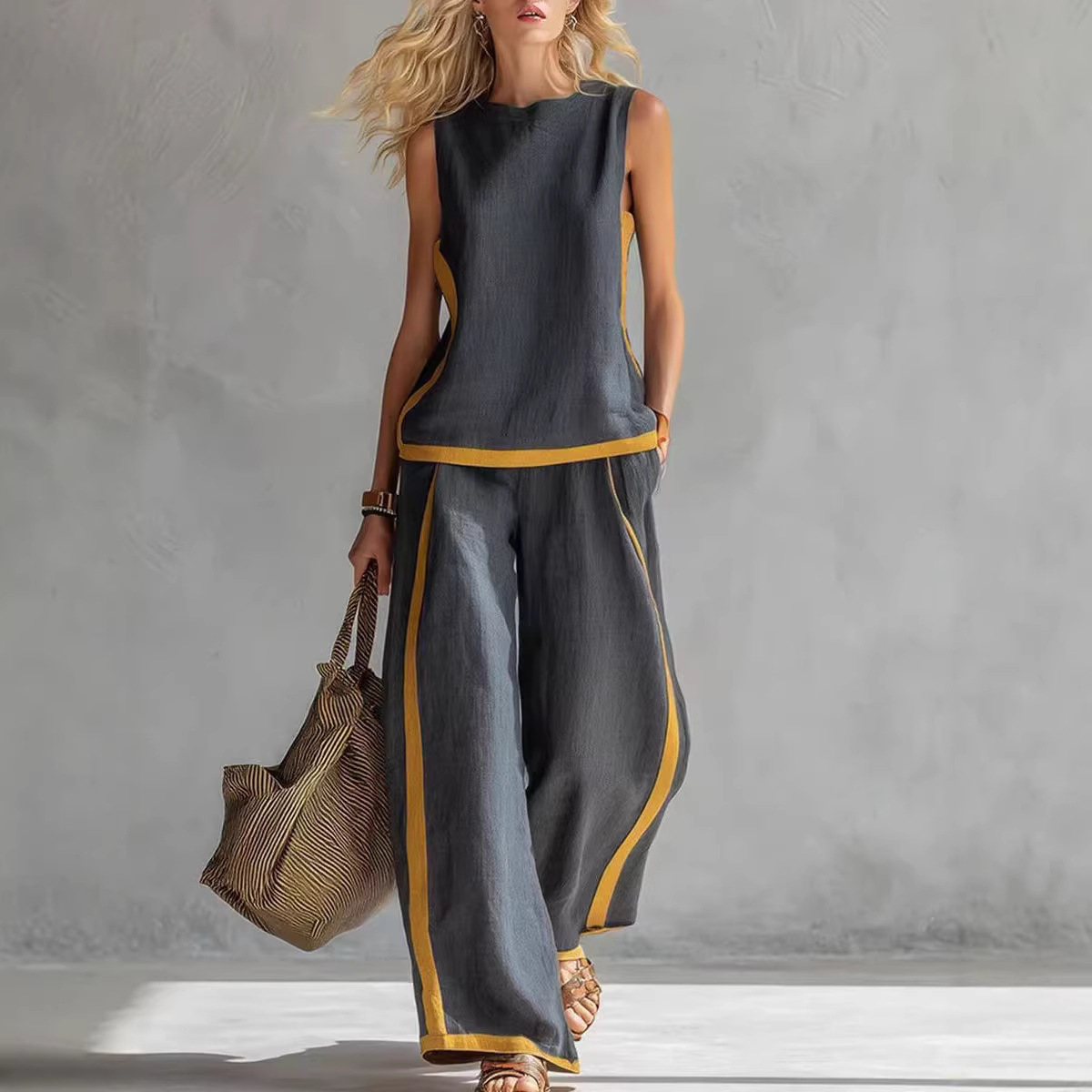 Linen Pant Wide - Conjunto de 2 piezas de lino