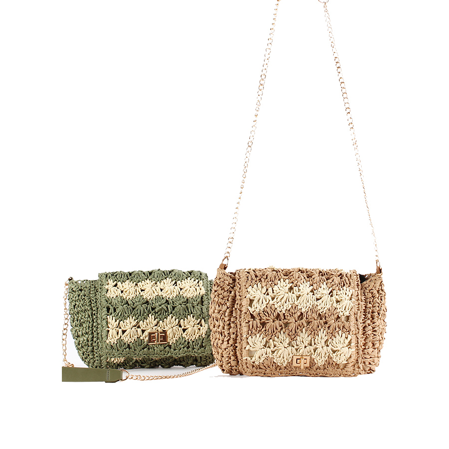 Crochet Bag Raffia - Bolsos cruzados de paja para mujer,