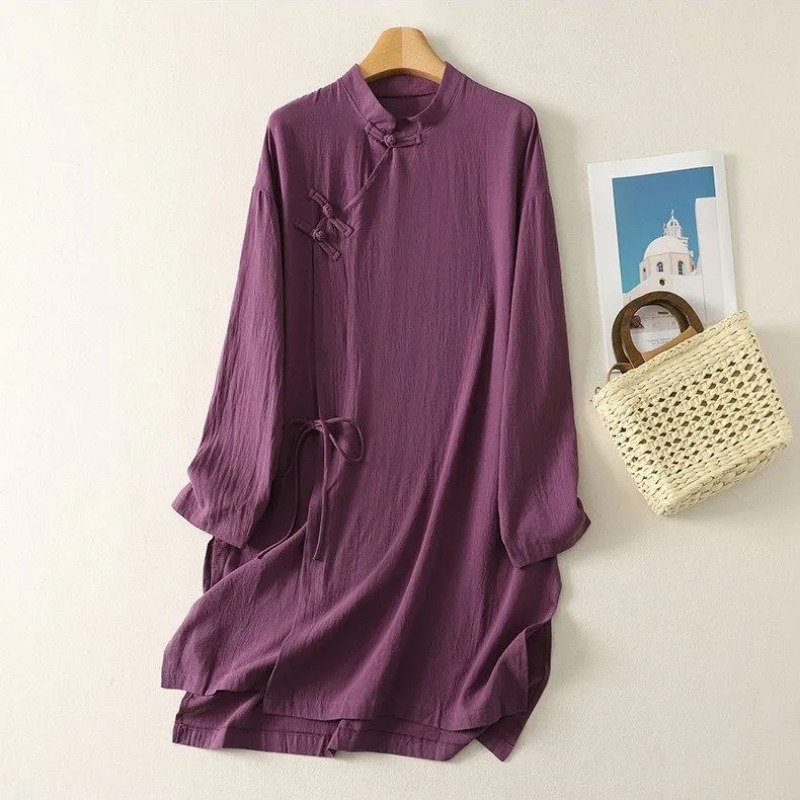 Linen Dress Wrap - Vestido Túnica de Lino Estilo Chino