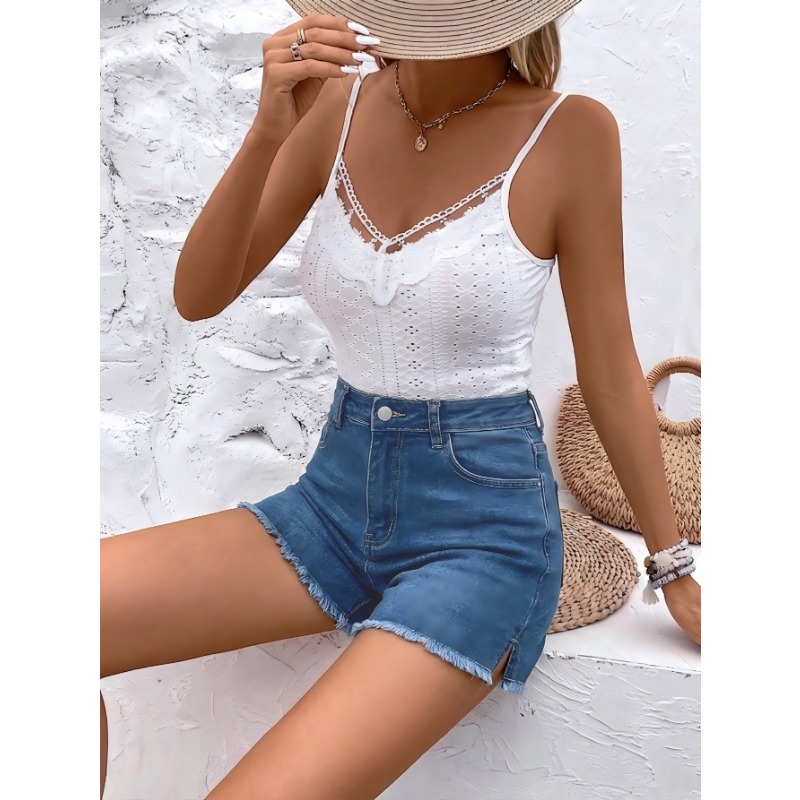 Shorts Denim Frayed - Shorts de mezclilla de cintura alta