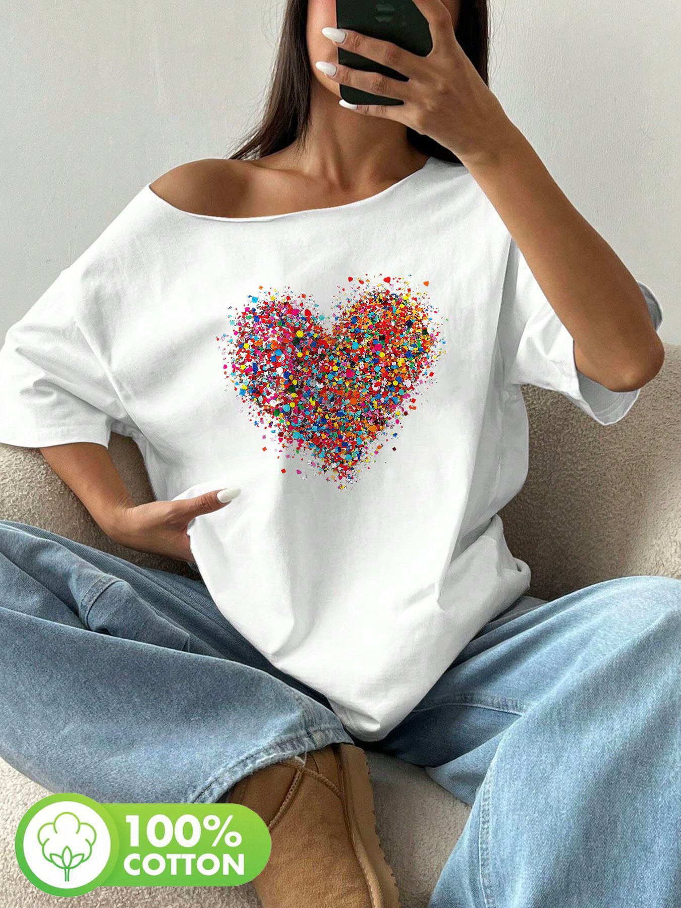 Blouse Off Shoulder - Camiseta holgada con estampado en el