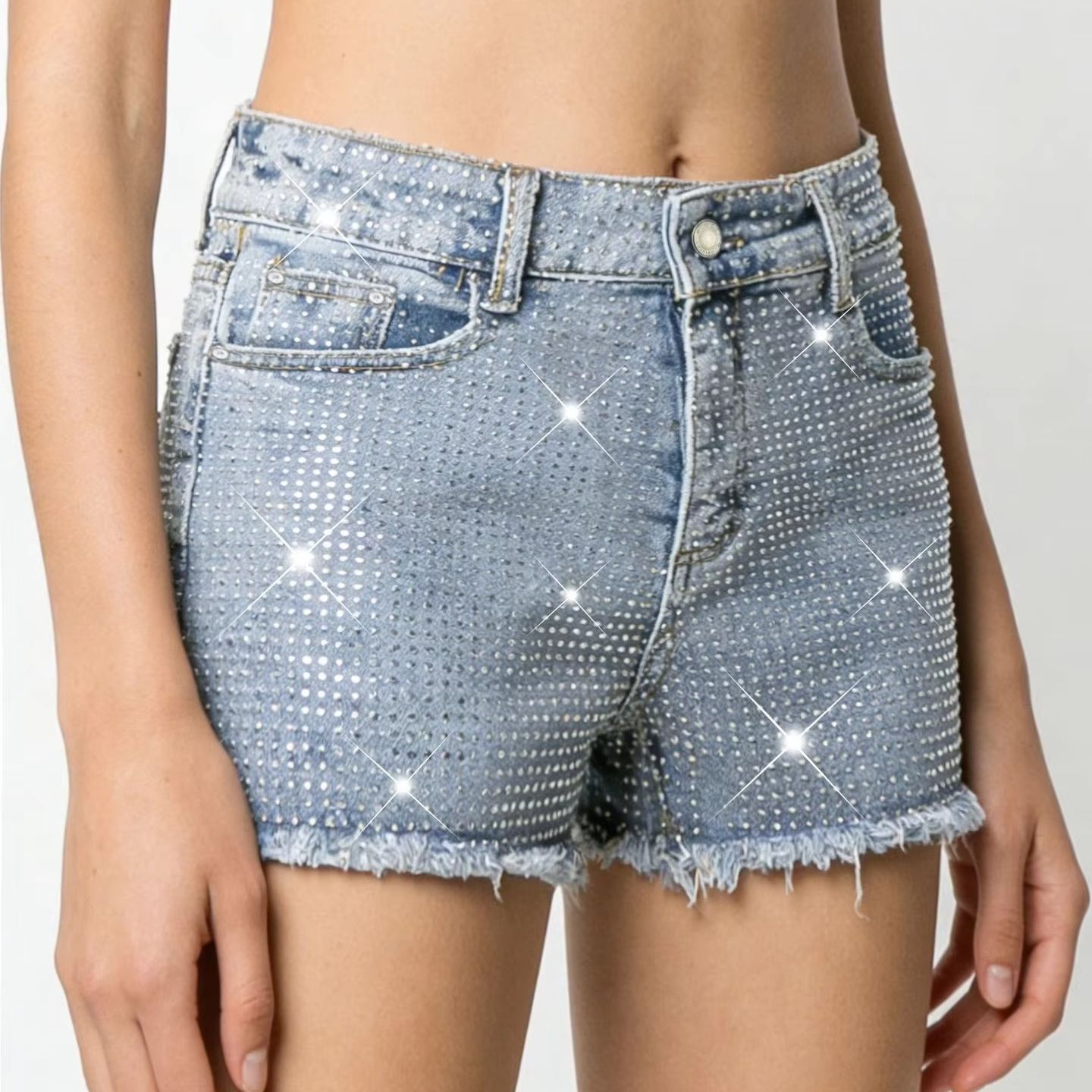 Shorts Denim Frayed - Nuevos shorts vaqueros elásticos azules deshilachados