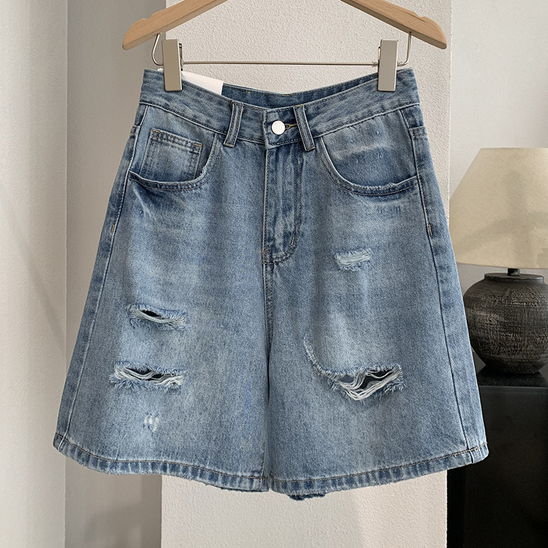 Shorts Denim Frayed - Pantalones Cortos de Mezclilla para Mujer,