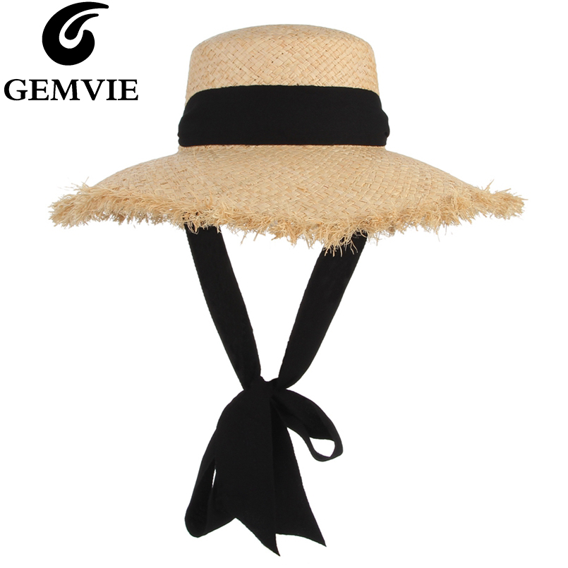 Hat Floppy Wide - GEMVIE-sombrero de paja de rafia tejido