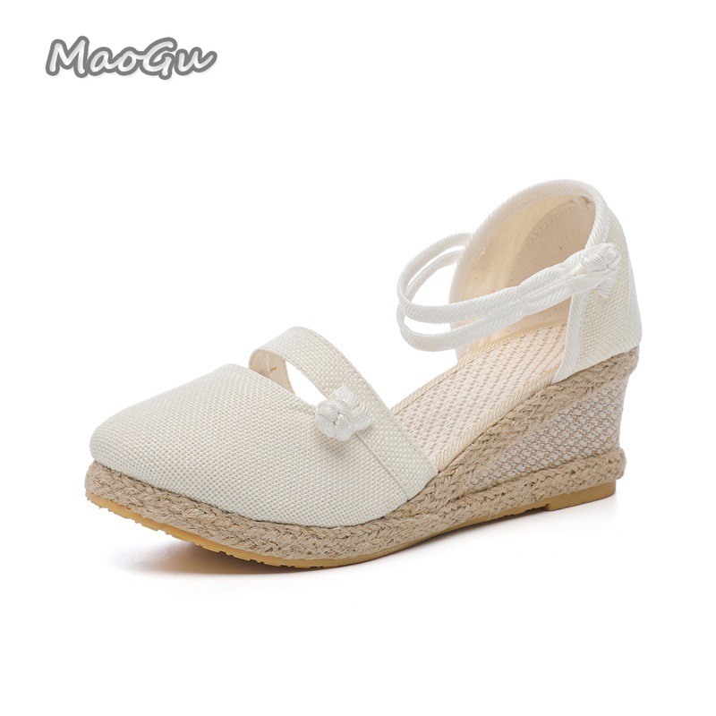 Wedge Espadrille Women - Sandalias de cuña de lino para
