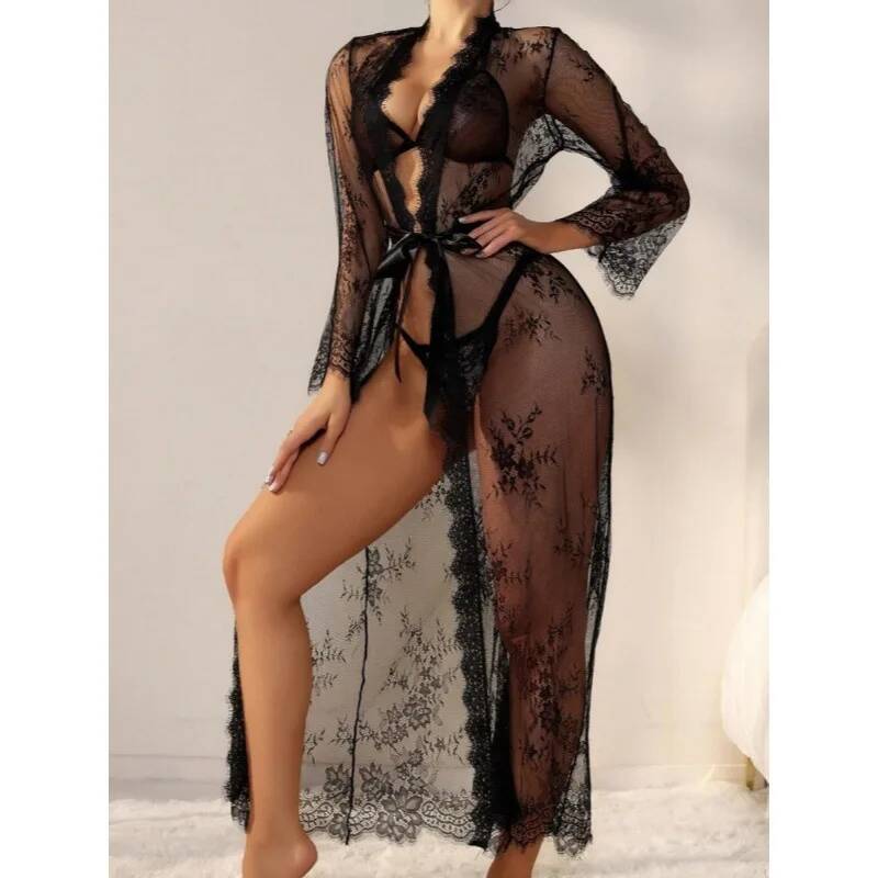 Bata larga transparente de enc - Kimono Sheer Floral reseña y precio