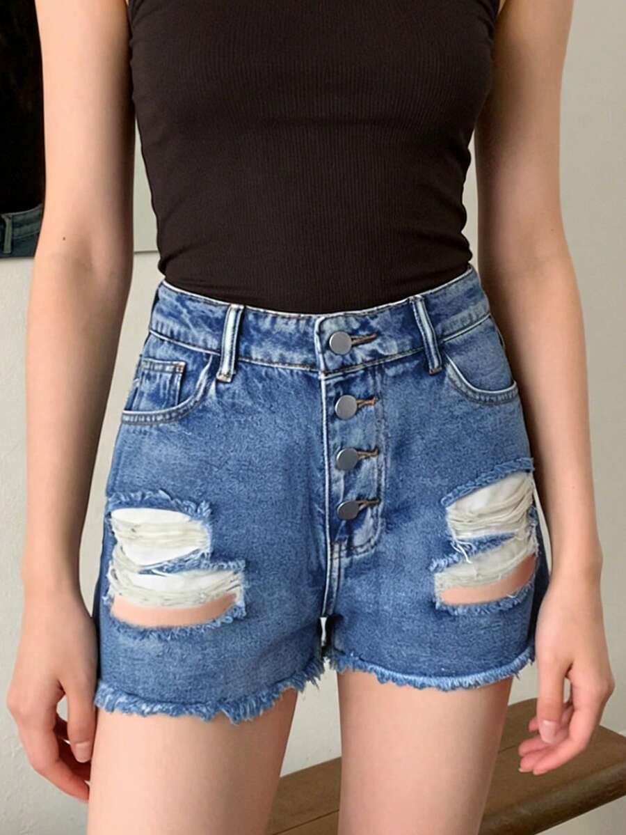 Shorts de mezclilla desgastado - Shorts Denim Frayed reseña y precio