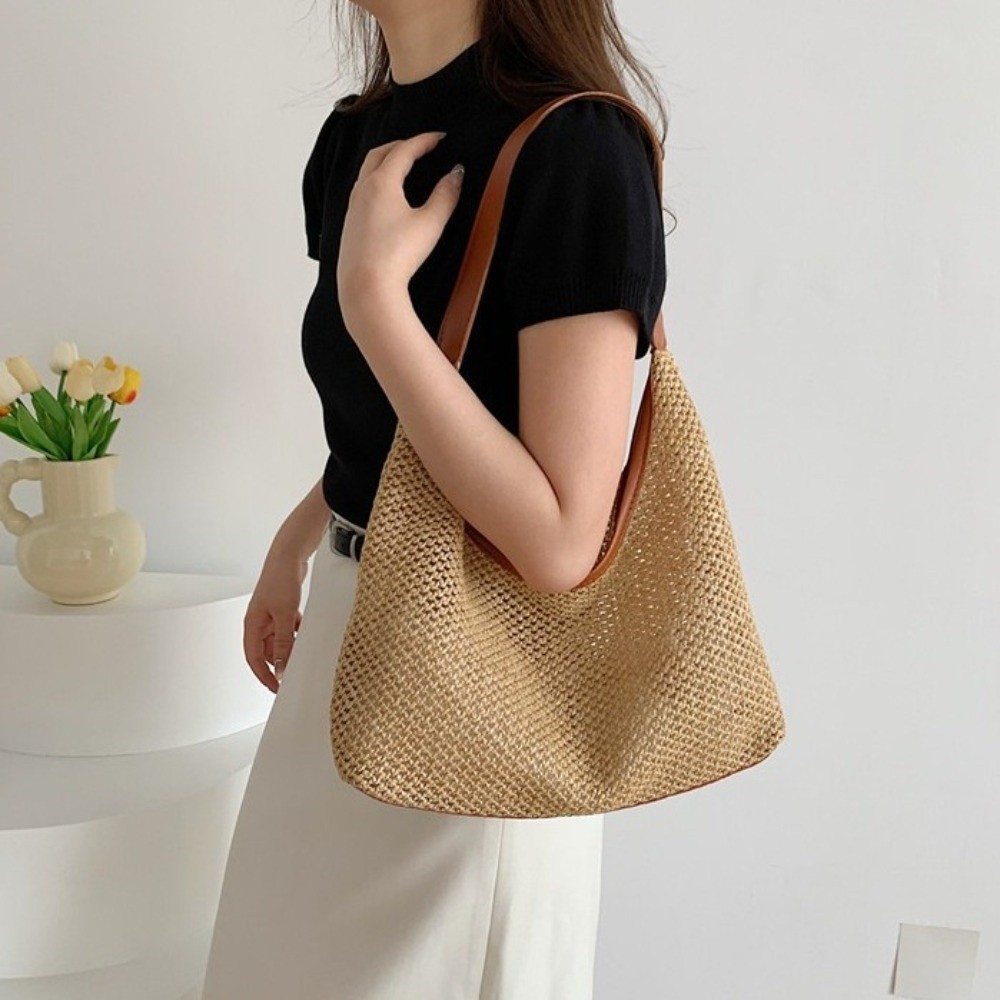 Bolso de paja tejido de color  - Tote Bag Beach reseña y precio