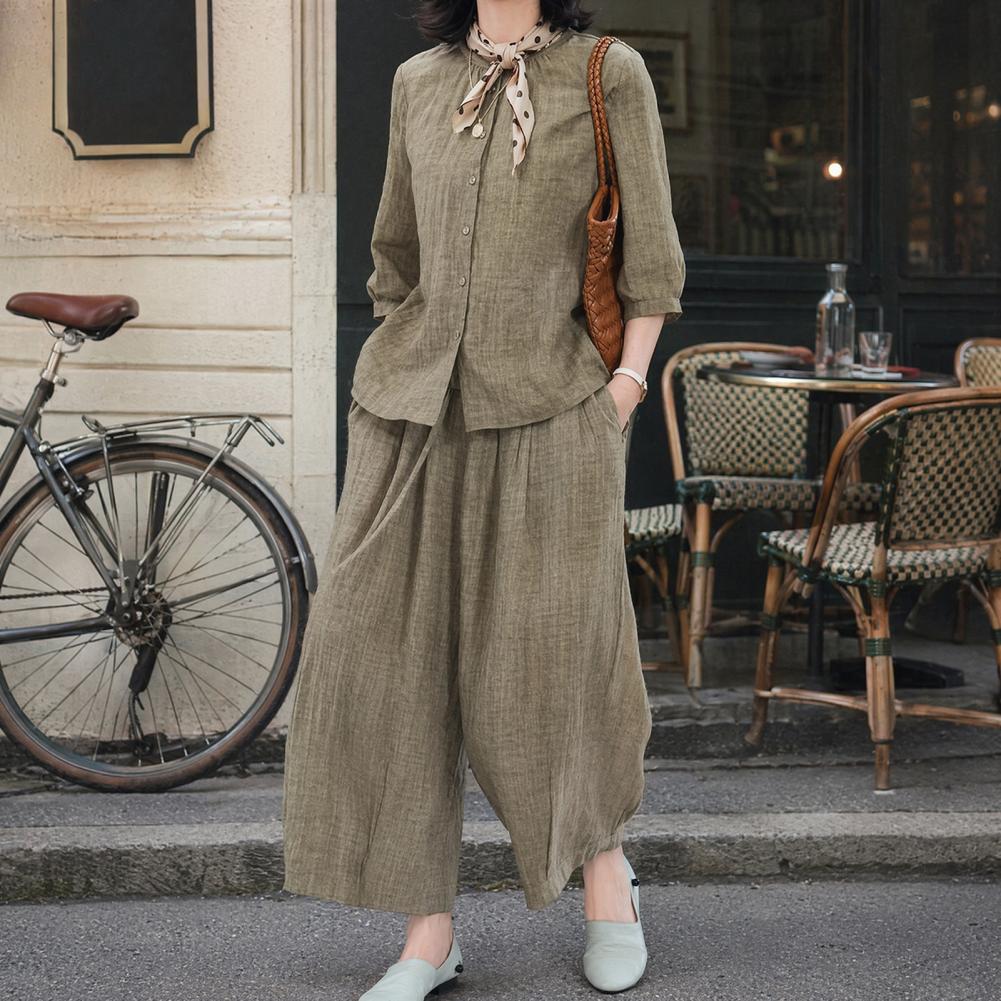 Conjunto Casual de Dos Piezas  - Linen Pant Wide reseña y precio