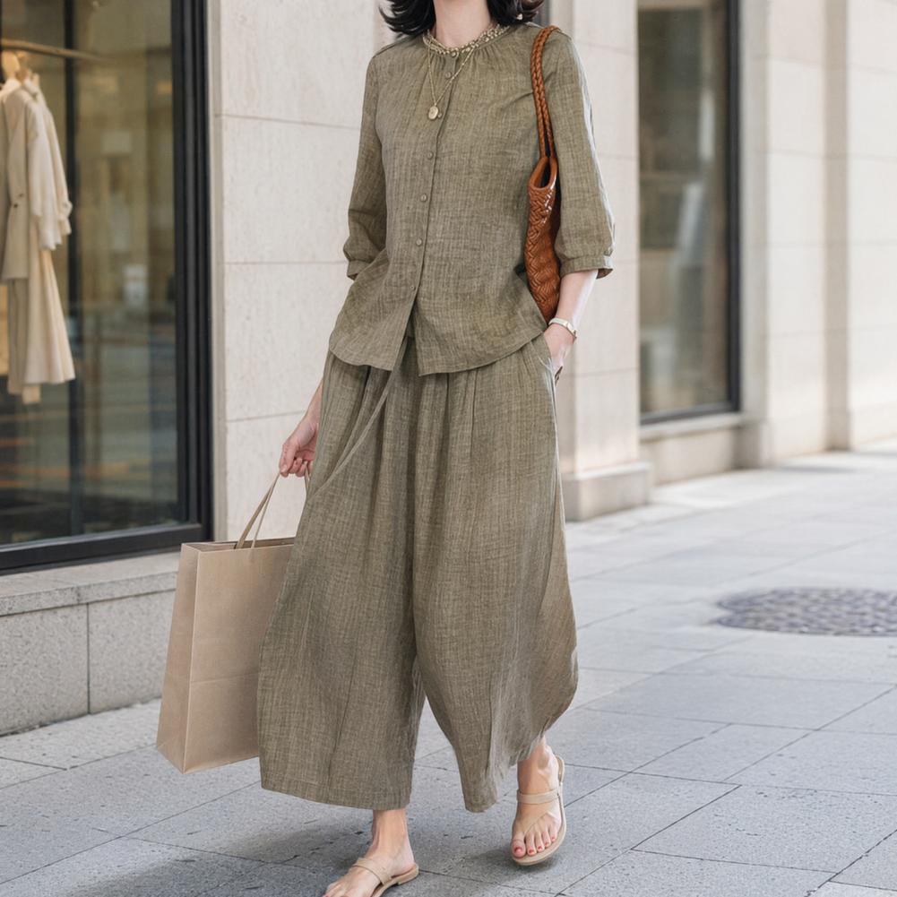 Conjunto Casual de Dos Piezas  - Linen Pant Wide reseña y precio