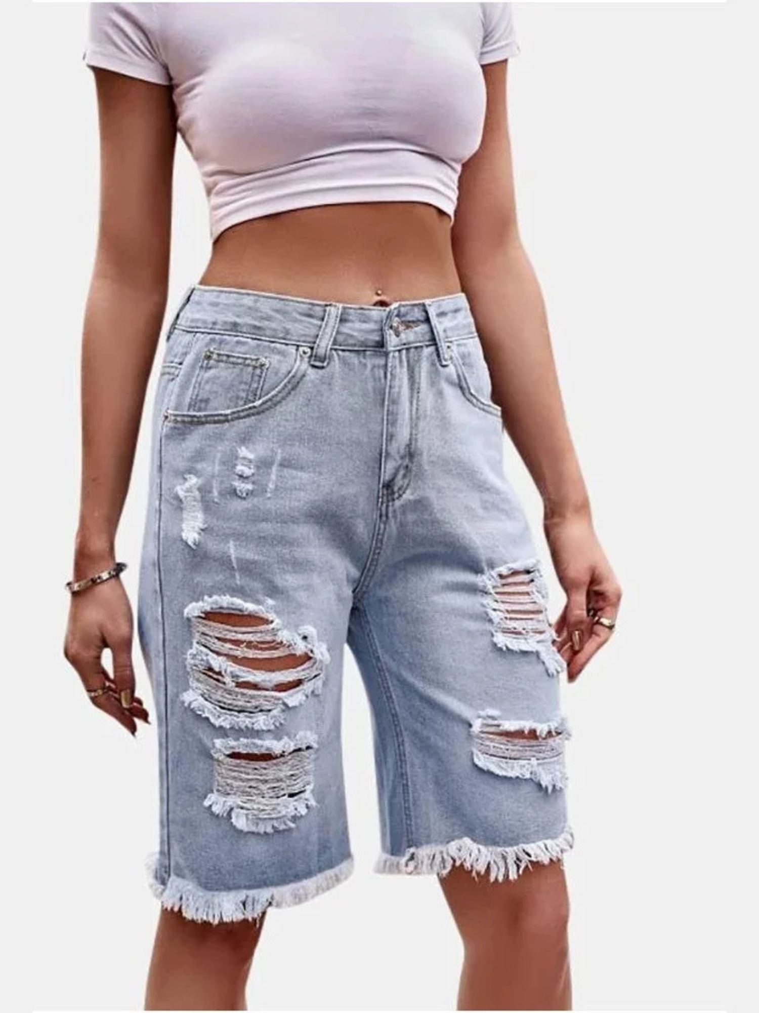 Pantalones Cortos de Mezclilla - Shorts Denim Frayed reseña y precio