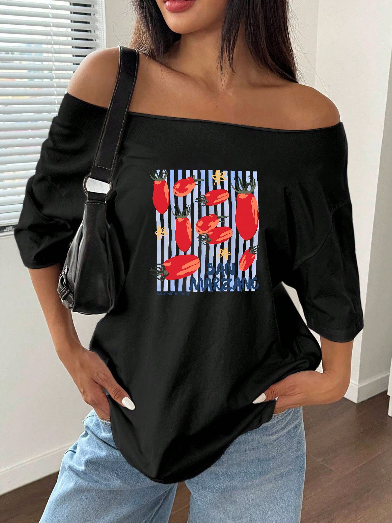 Camiseta Holgada con Estampado - Blouse Off Shoulder reseña y precio