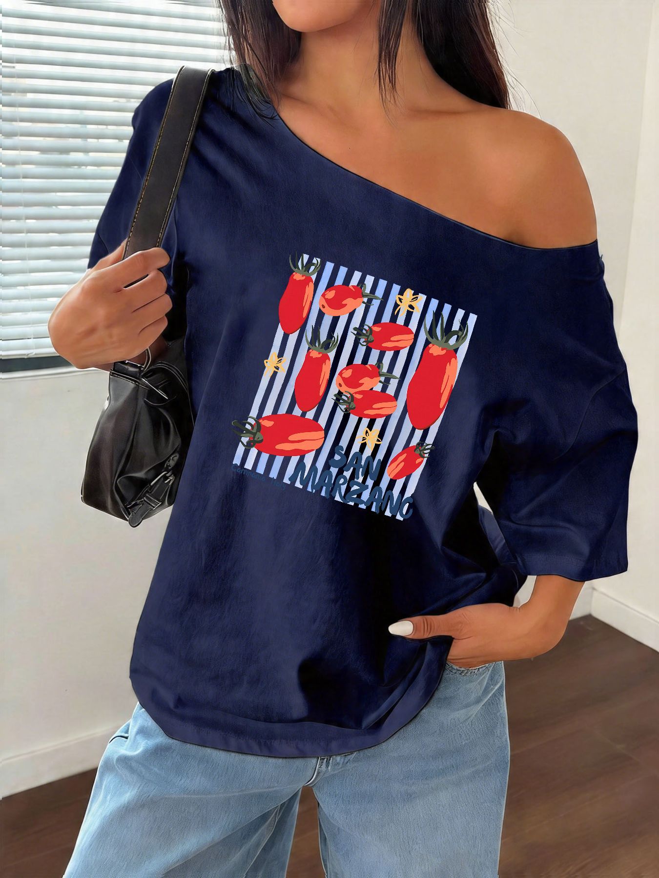 Camiseta Holgada con Estampado - Blouse Off Shoulder reseña y precio
