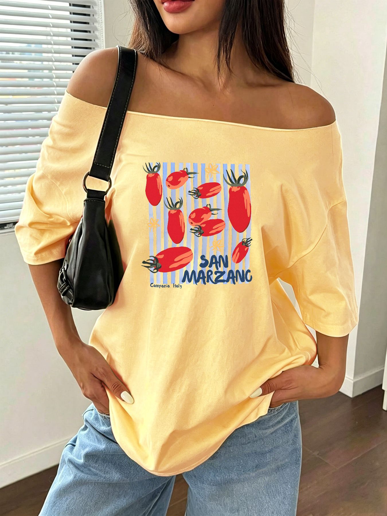 Camiseta Holgada con Estampado - Blouse Off Shoulder reseña y precio