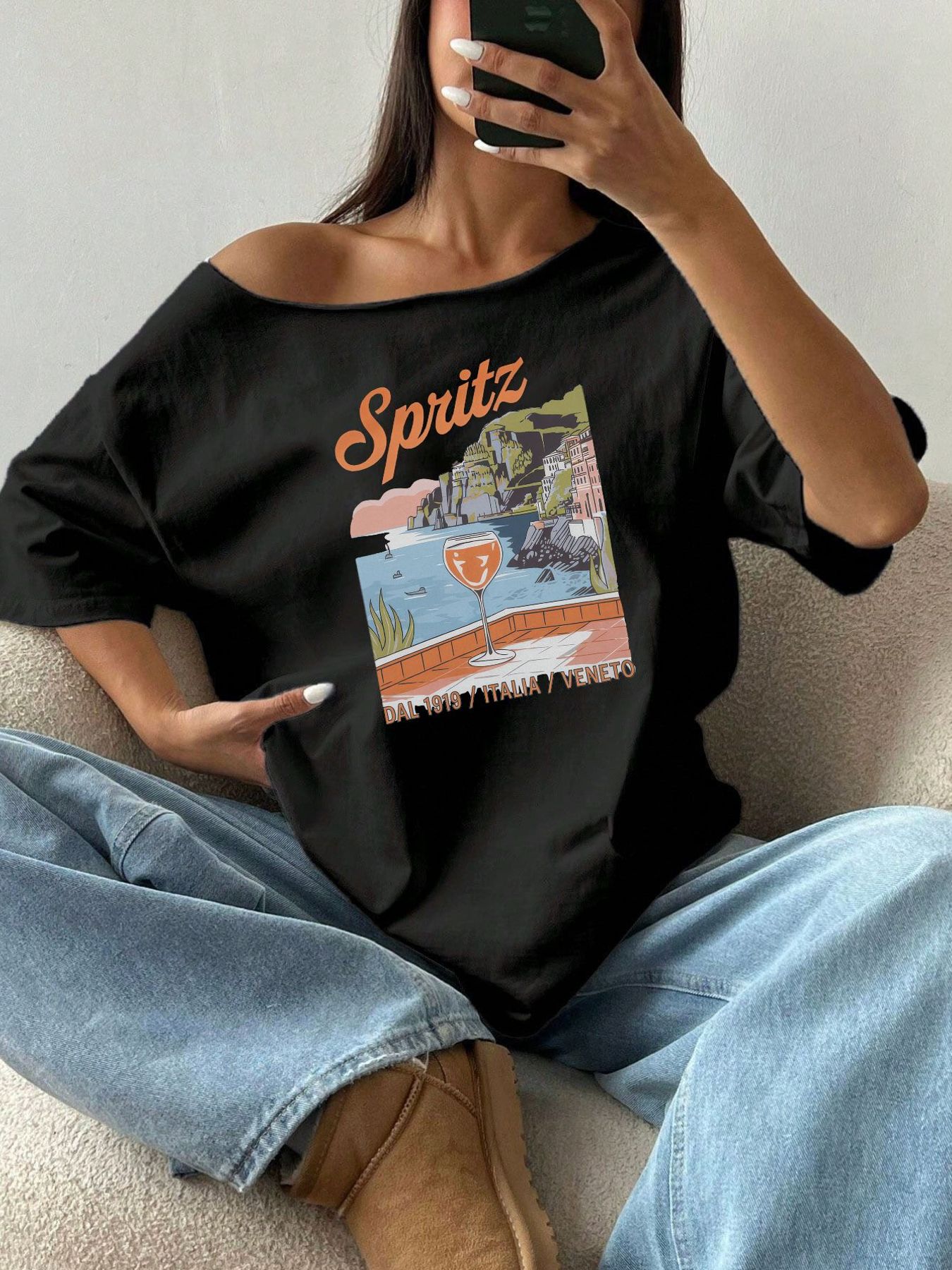 Camiseta Holgada con Estampado - Blouse Off Shoulder reseña y precio
