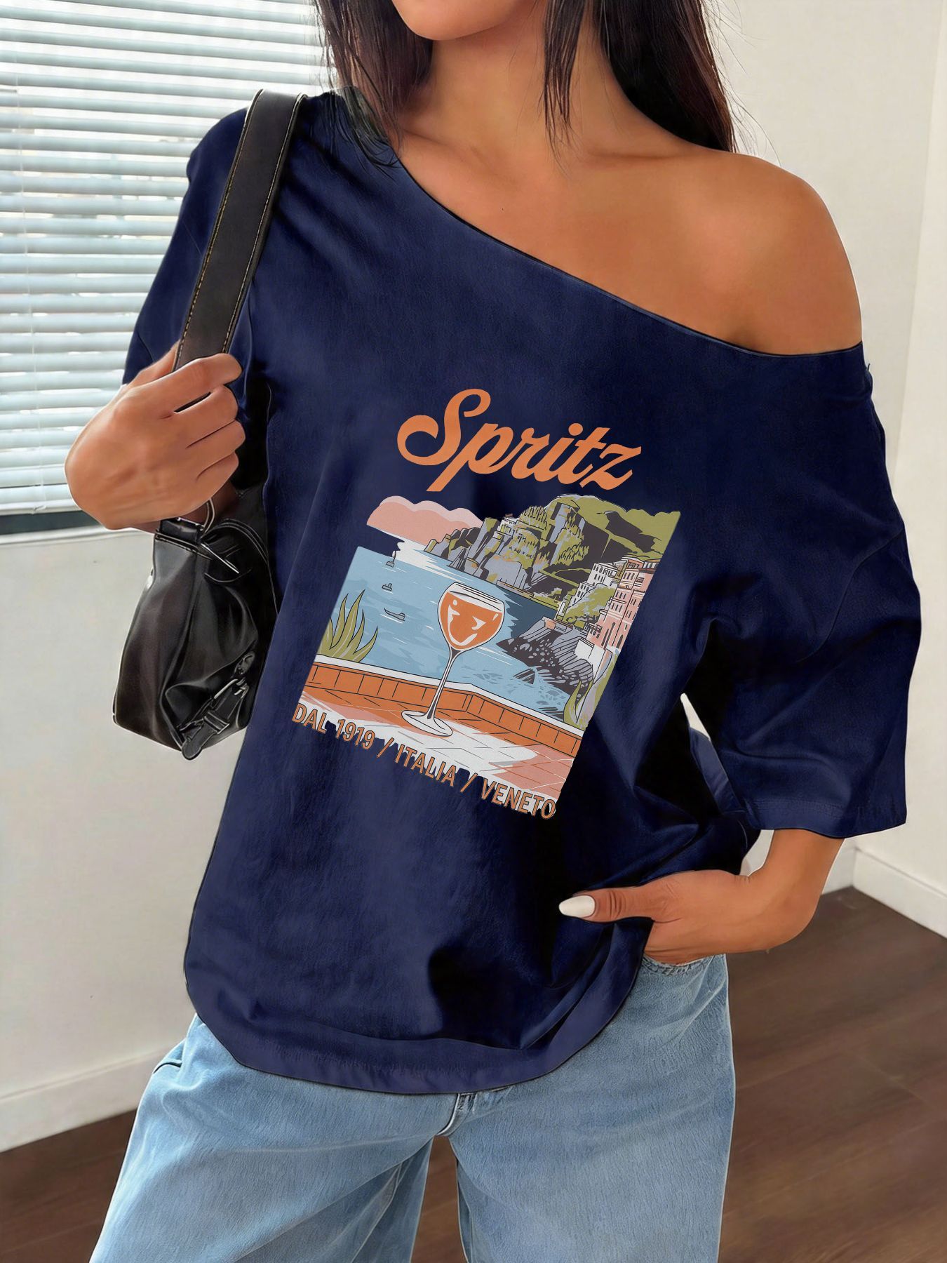 Camiseta Holgada con Estampado - Blouse Off Shoulder reseña y precio