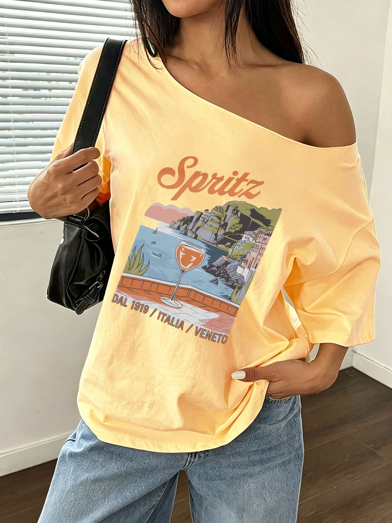 Camiseta Holgada con Estampado - Blouse Off Shoulder reseña y precio
