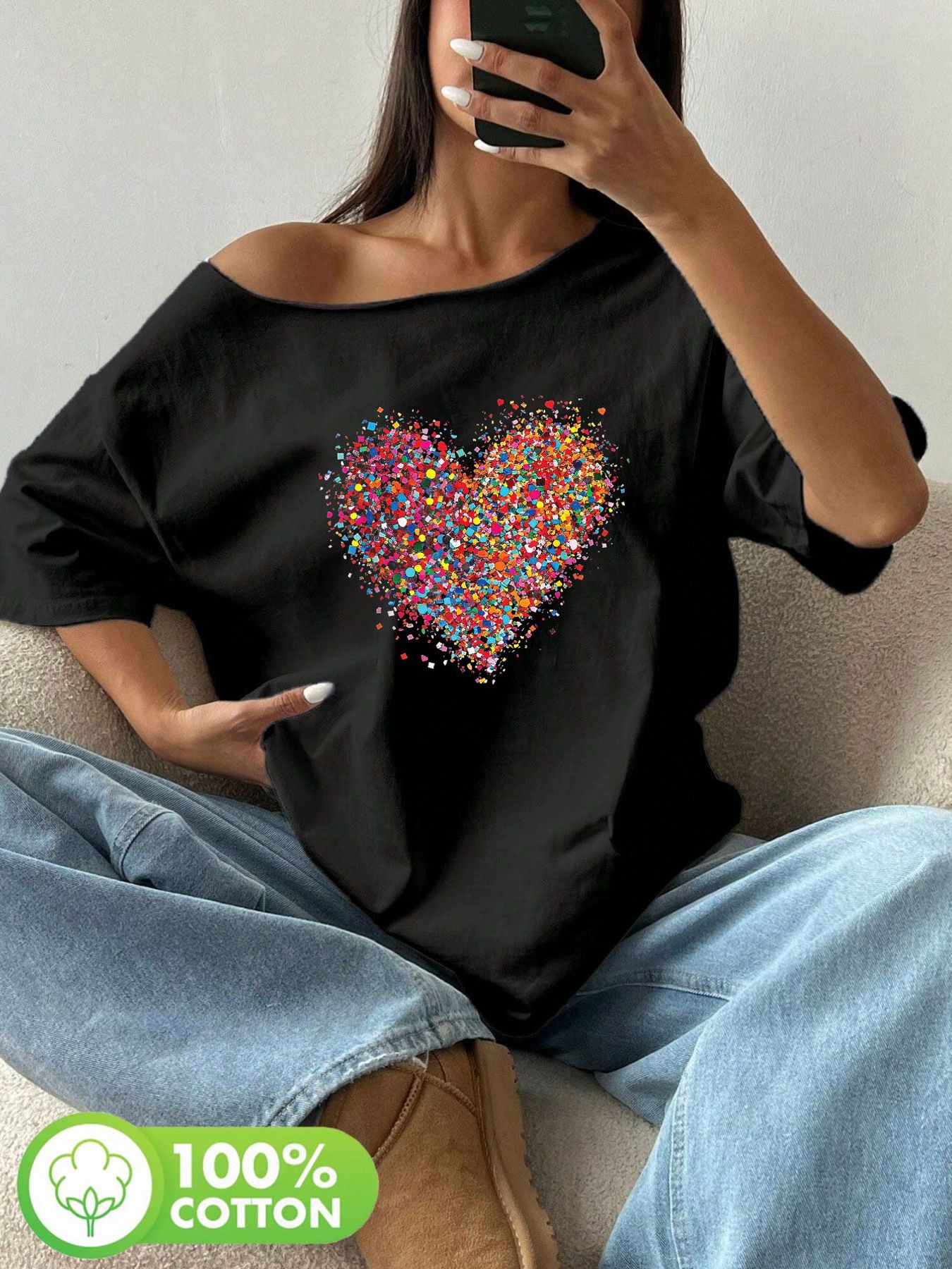 Camiseta holgada con estampado - Blouse Off Shoulder reseña y precio