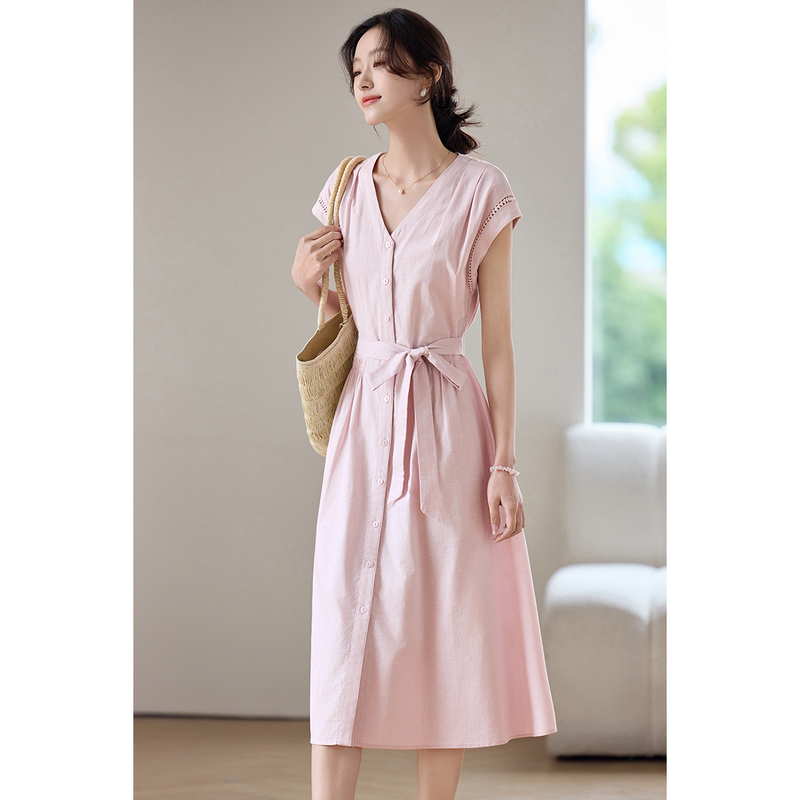 Vestido Midi Rosa para Mujer S - Linen Dress Wrap reseña y precio