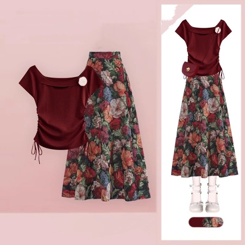 Camisetas de color rojo vino d - Midi Skirt Floral reseña y precio
