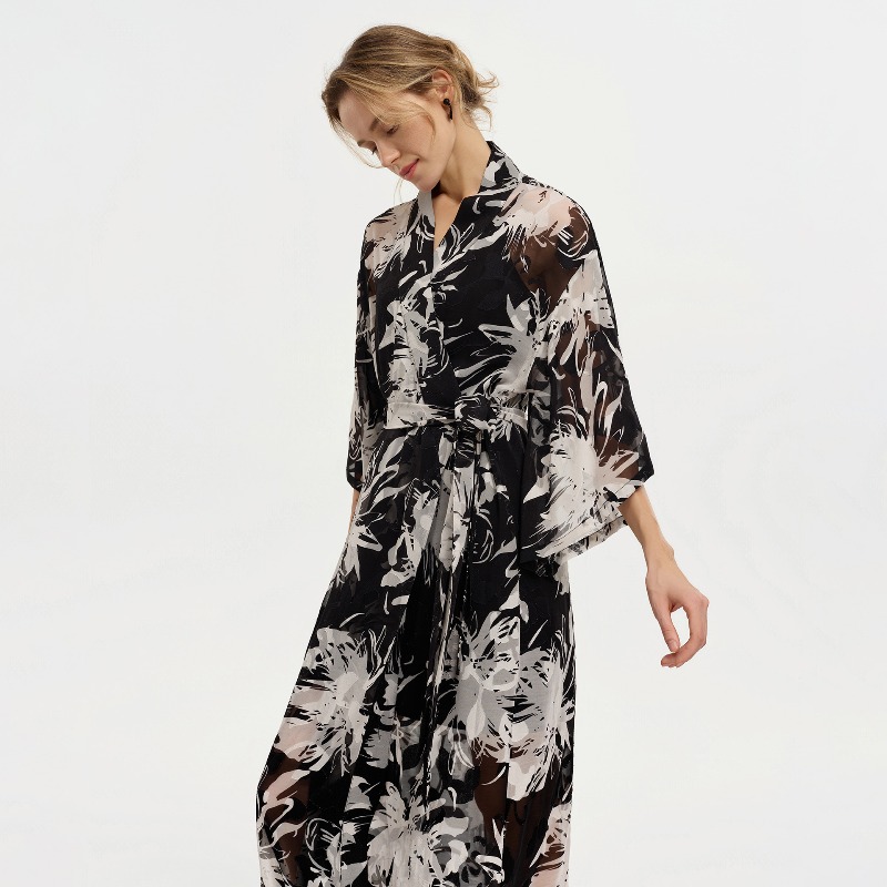 Bata de baño larga de gasa tra - Kimono Sheer Floral reseña y precio